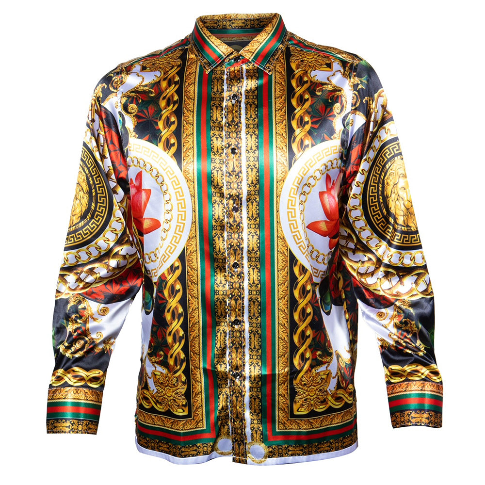 Prestige Satin Digital Print Button Up Shirt PR-455 - Cellini Uomo