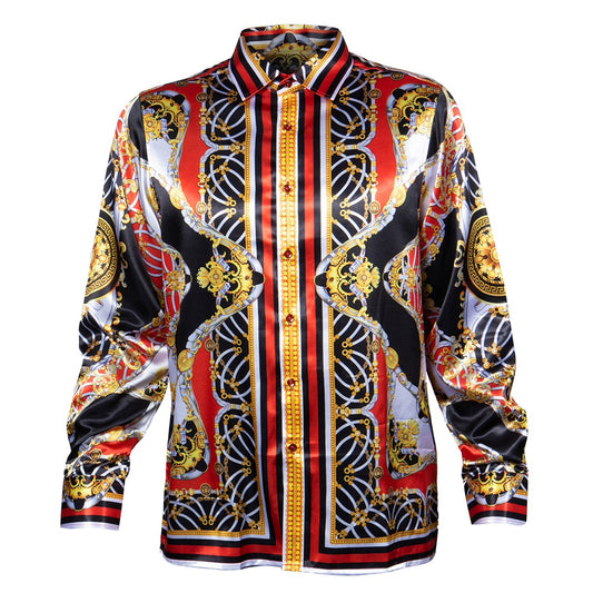 Prestige Satin Digital Print Button Up Shirt PR-4788 - Cellini Uomo