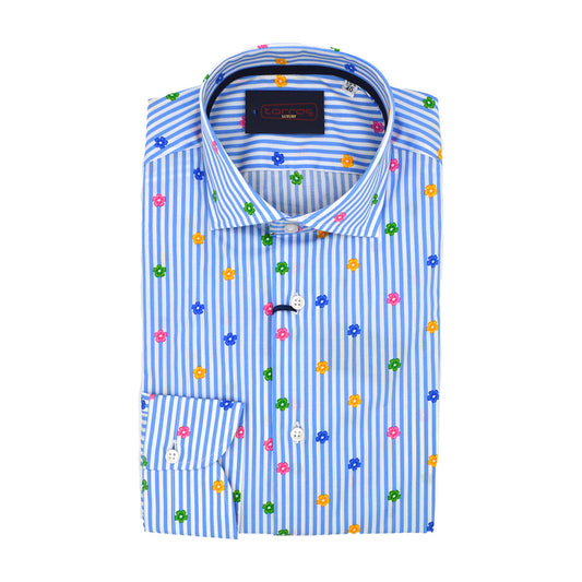 Torras cotton striped shirt with a classic design, featuring blue and white horizontal stripes on soft cotton fabric.