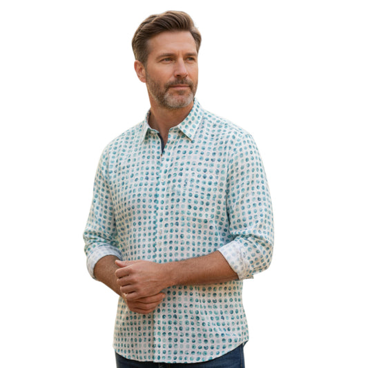Tarcisio circle linen button-up shirt with a relaxed fit, featuring a classic collar and button front in light linen fabric.