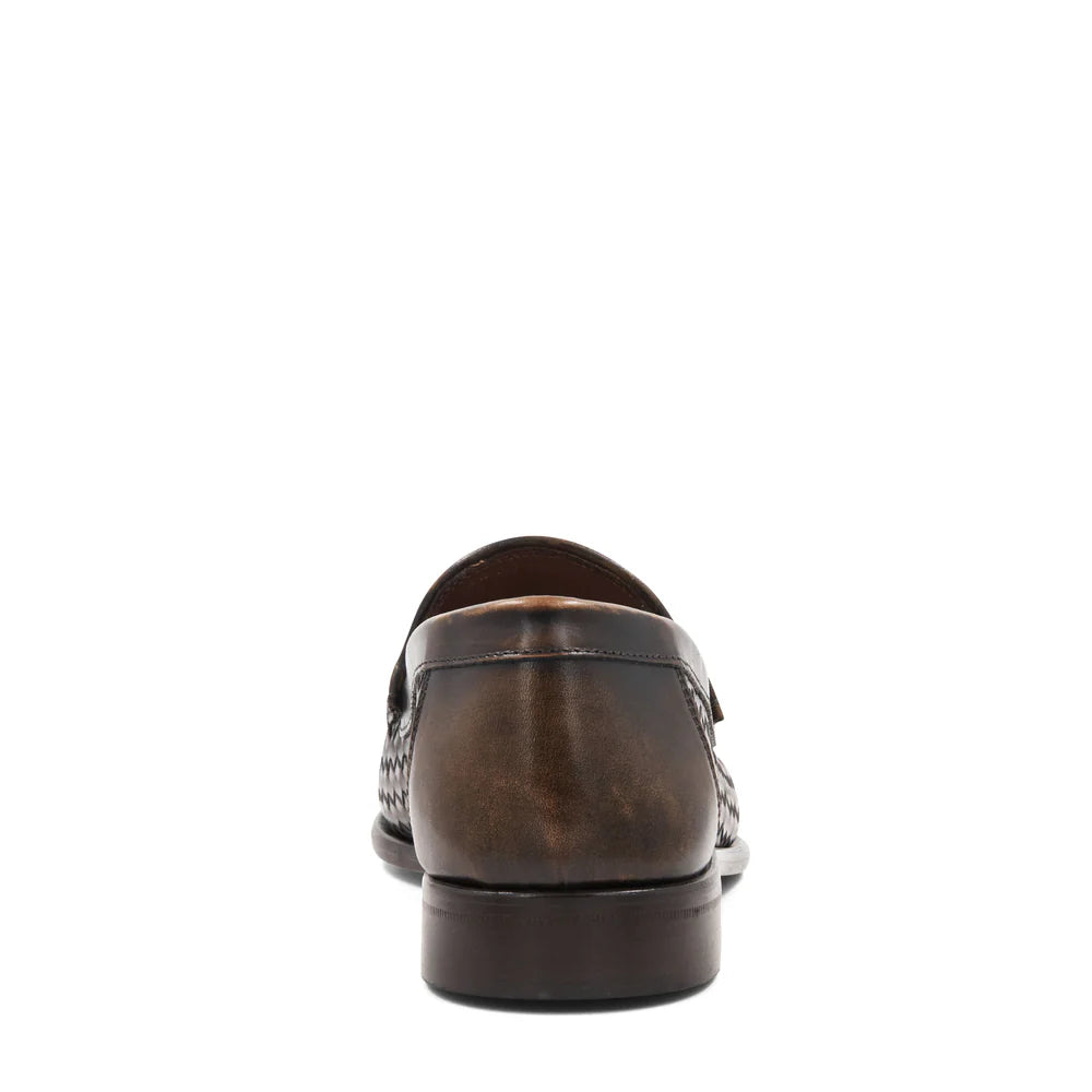 Bruno Magli Tonio brown woven loafer showing detailed leather weave and classic slip-on design.
