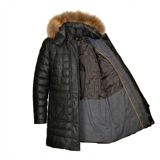 Torras Black Leather Long Coat - Cellini Uomo