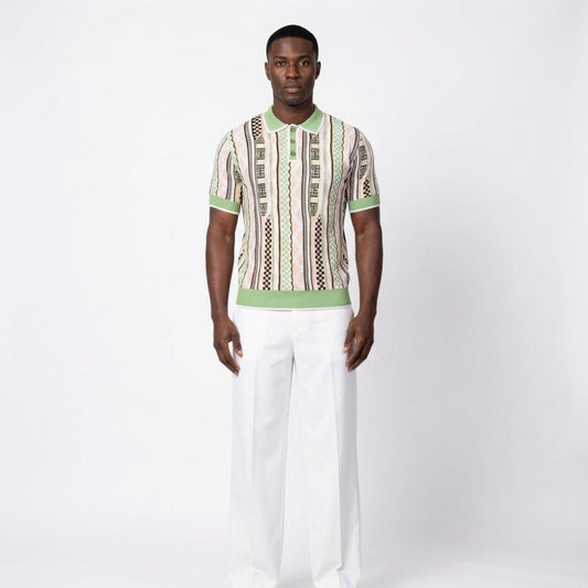 Multicolor Prestige Knit Design Polo shirt with a classic collar and short sleeves, displayed on a white background.