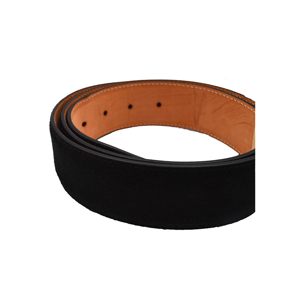 Calzoleria Toscana men's Italian suede belt in black with a 40mm width, showcasing the smooth suede texture and classic design.