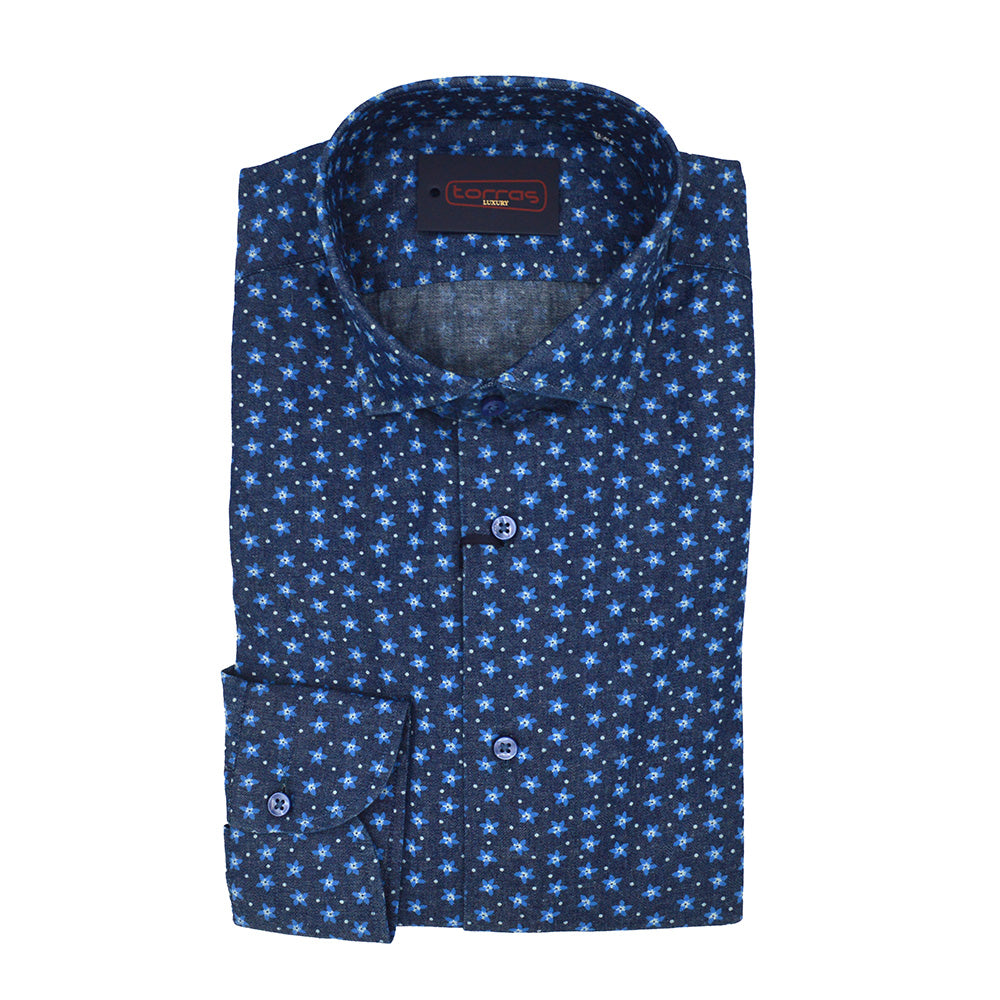 Torras Blue and Stars Print 100% Cotton Shirt