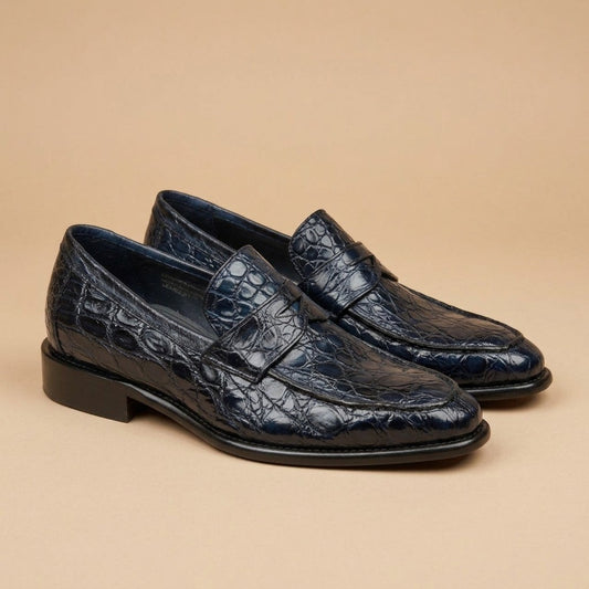 Marfa Calzoleria Toscana Crocodile Caiman Flanks Penny Loafers - Preorder