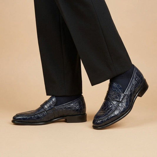 Marfa Calzoleria Toscana Dip-Dyed Crocodile Caiman Flanks Penny Loafers