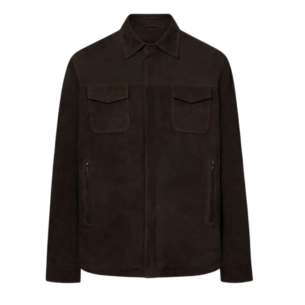 Torras brown 100% goat suede shirt jacket, stylish coat with a smooth suede texture and classic design, perfect for casual wear.