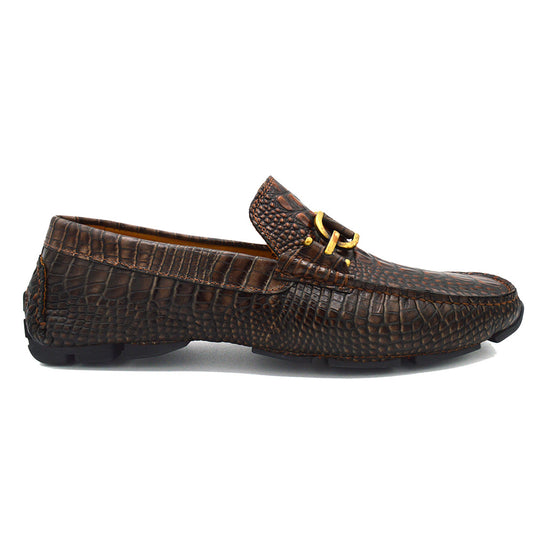 Donald Pliner Dacio embossed crocodile leather loafer showing detailed textured leather and classic slip-on design.