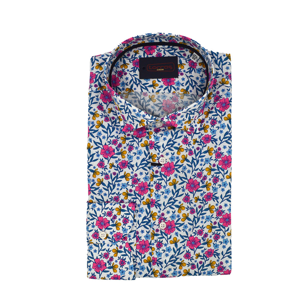 Torras floral print cotton shirt with vibrant flower patterns and a classic button-up design, perfect for casual or summer wear.