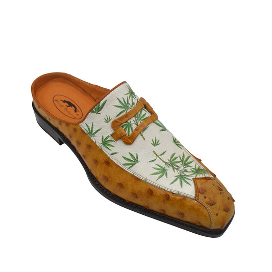 Sheriff Collection 2408 Half Shoes Green and Tan Ostrich - Cellini Uomo