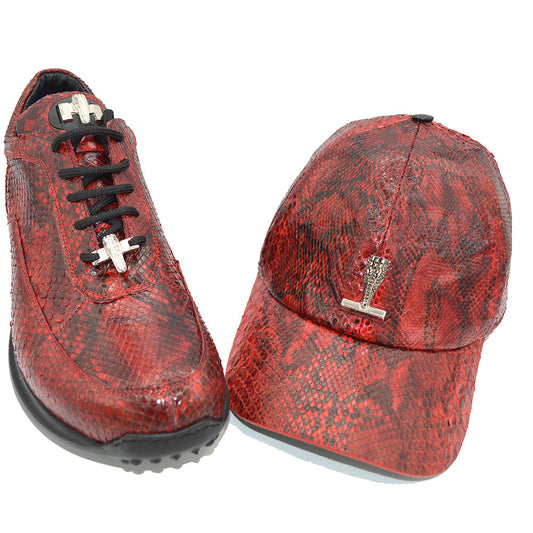 8900P Genuine Python Casuals Red with Silver Buckles
