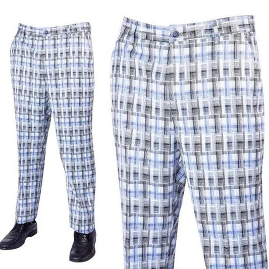 Prestige blue and white plaid pants, casual stylish pants with a comfortable fit, featuring a classic plaid pattern.