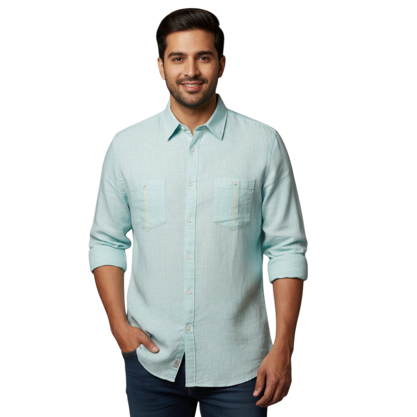 Torras Linen Leather Trimmed Long Sleeve Button Up N62409 - Cellini Uomo