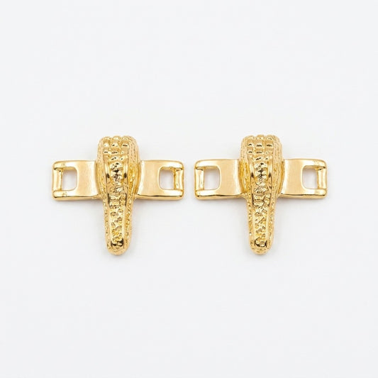 Mauri alligator shoe lace bar accessories in gold and silver with textured alligator pattern for stylish shoe decoration