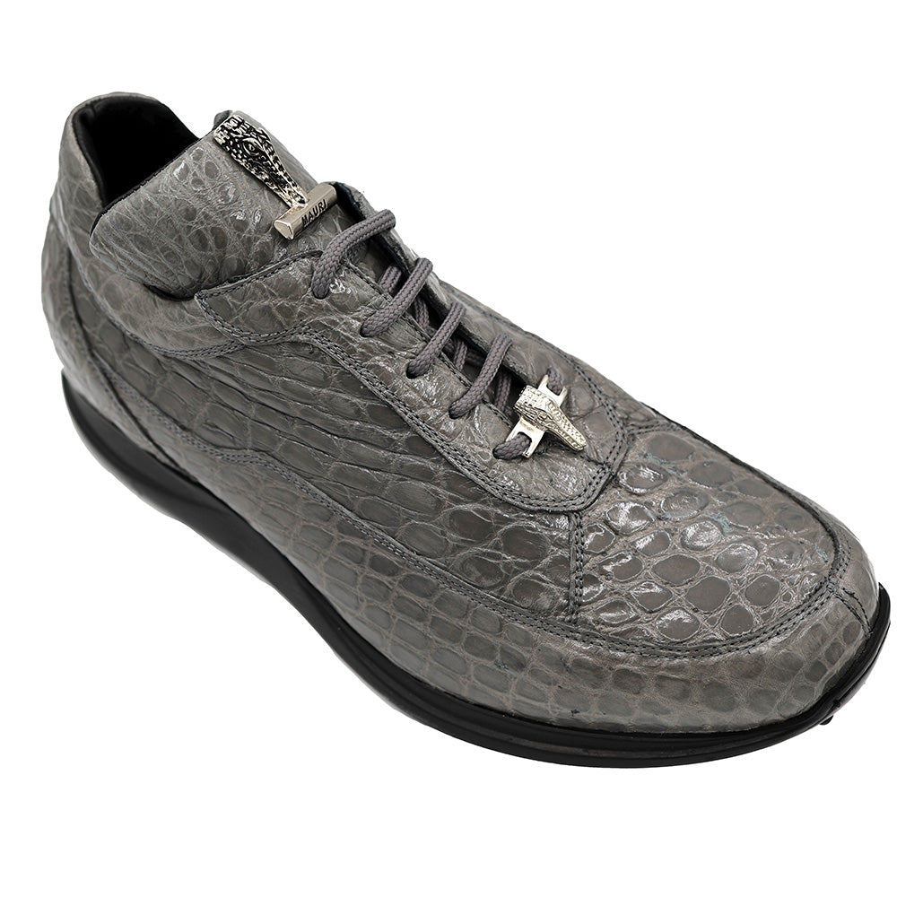 Medium grey Mauri 8900 Alligator sneakers with textured alligator pattern and white soles, stylish and comfortable footwear.