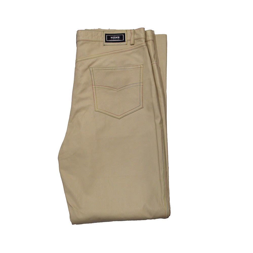 Missani 100% leather pants, last pair, featuring sleek design and high-quality black leather, displayed on a neutral background.