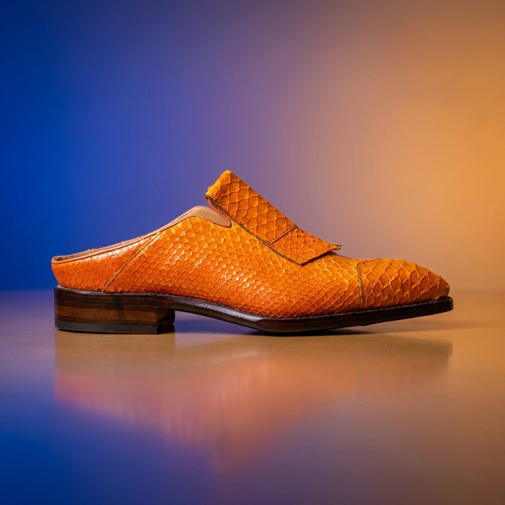 Sheriff Collection Orange Python Half Shoes | Genuine Python Leather