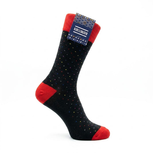 Cellini Uomo Distretto73 Men's Filoscozia cotton polka dot socks with red dots, casual ankle-length socks for men.
