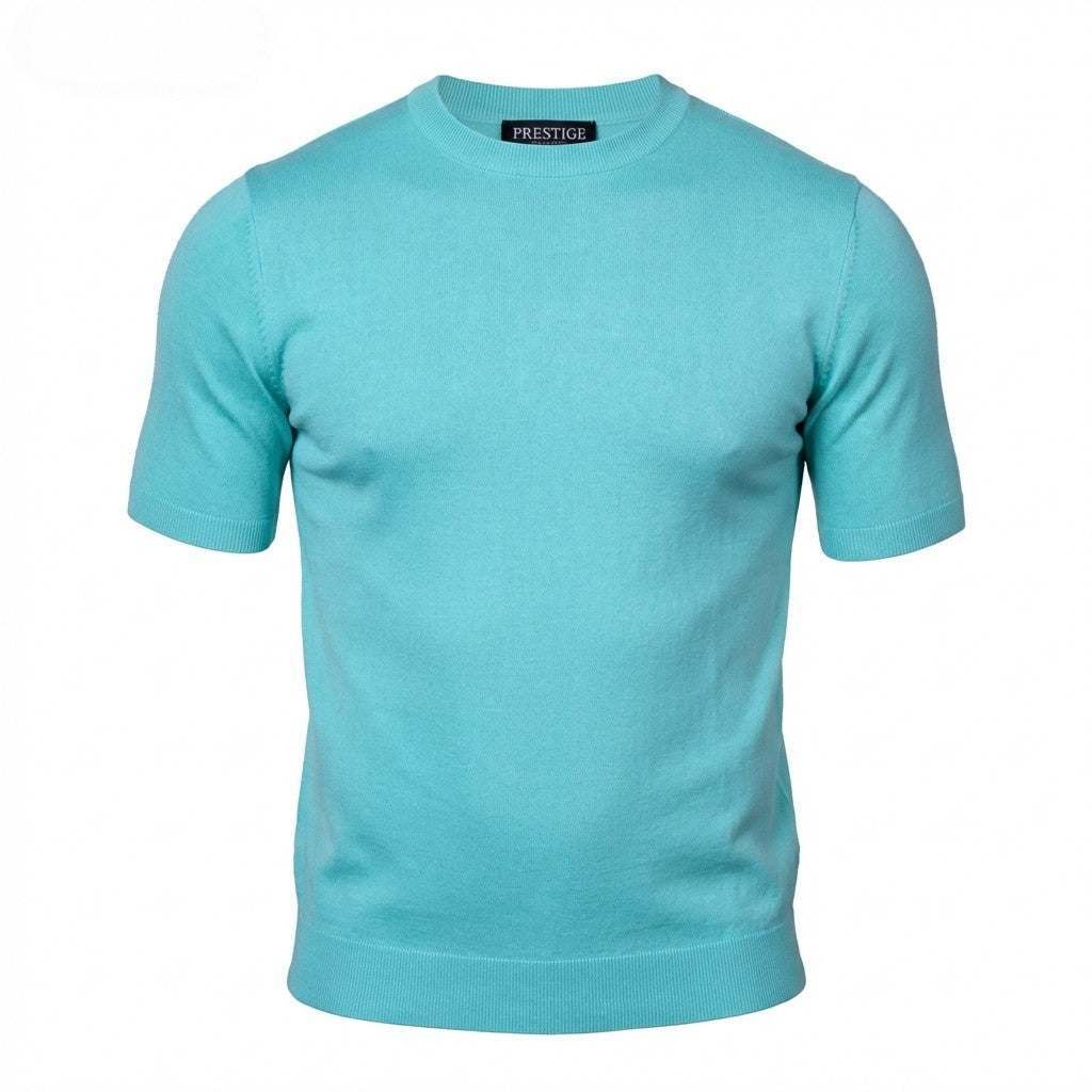 Prestige short sleeve crew neck shirt in blue, model CMK-350, casual men's clothing with a comfortable fit and classic design.