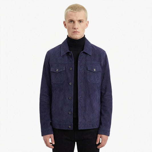 Blue Torras 100% high-quality goat suede jacket, stylish coats and jackets featuring soft, luxurious suede material.