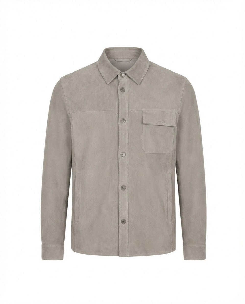 Torras soft suede shirt jacket in grey, featuring a classic collar, button front, and tailored fit, ideal for casual wear.