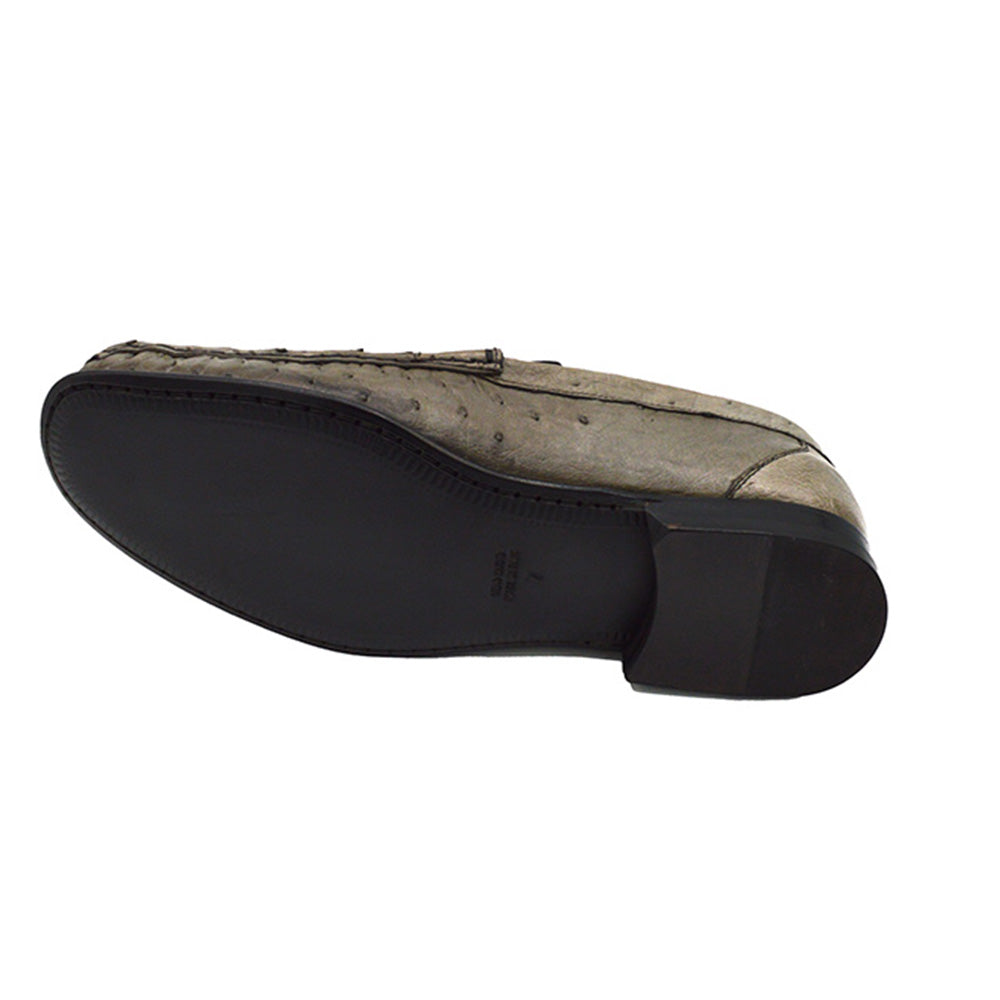 Brightly colored Calzoleria Toscana V2-3238 ostrich leather loafers with sleek design and grey finish.