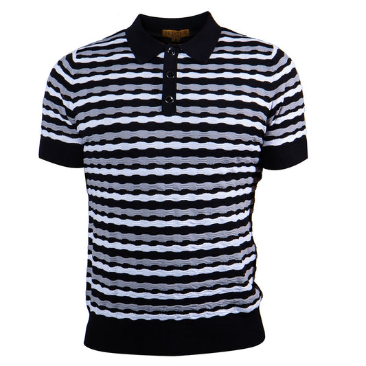 Prestige Multicolored Wave Polo shirt in black featuring vibrant wave patterns and a classic collar style.