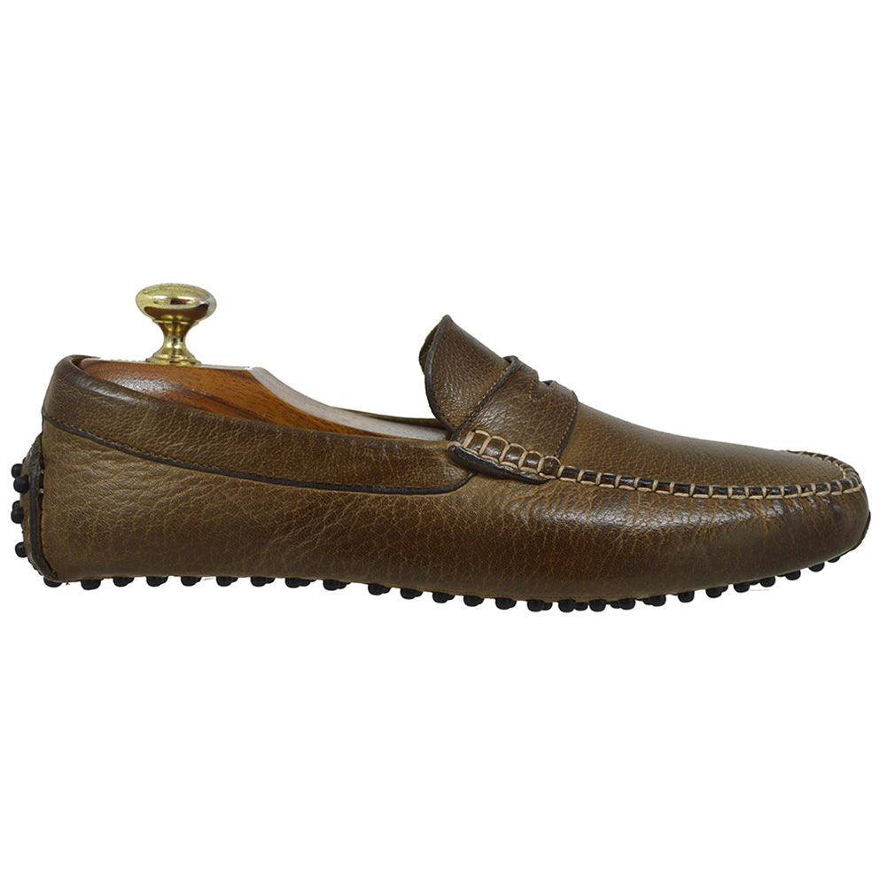 Calzoleria Toscana Toscana 1093 driver shoe in brown leather with moc toe and driving sole, casual men's footwear.