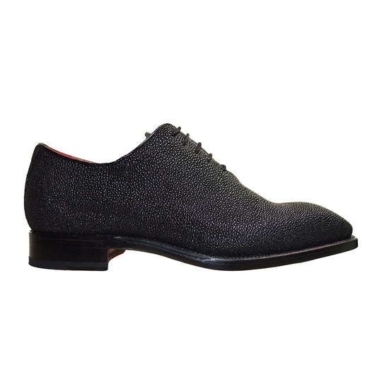 Sheriff Collection black stingray lace-up shoes with sleek design and textured finish, stylish footwear for men.