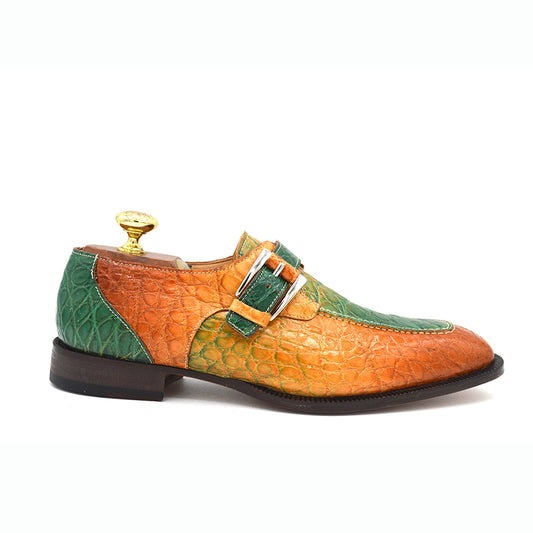 Mauri 3232 FC multi-color monk strap shoes with alligator leather detailing and sleek design.
