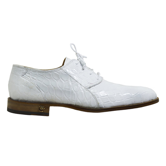 White Mauri V2 Alligator Lace Up shoe with detailed alligator pattern and white laces, featuring a sleek, modern design.