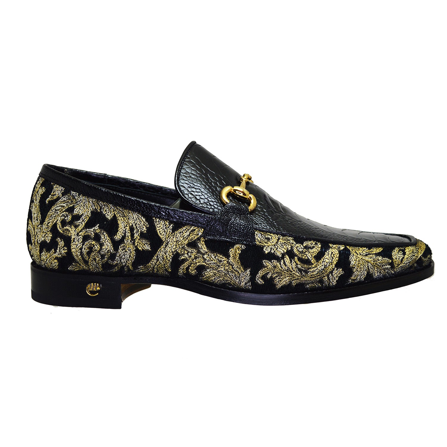Mauri 4938 Ostrich Leg / Didier Fabric Loafer Black / Gold (Special Order)