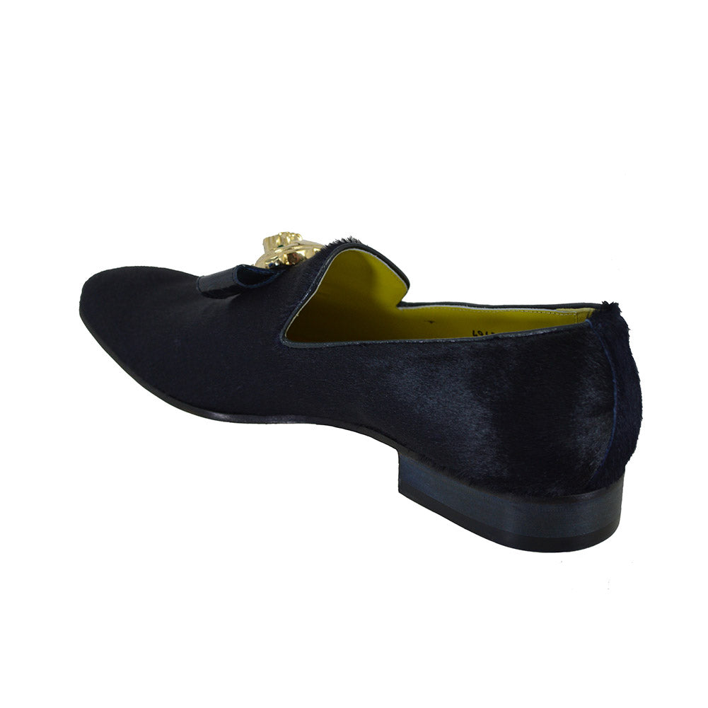 Sheriff Collection x Mauri 4965 Navy Blue Pony & Croc Gold Panther Loafer