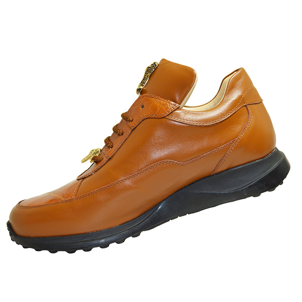 Mauri 8900 "King" crocodile and leather casual sneakers in brown with textured crocodile pattern and comfortable design.