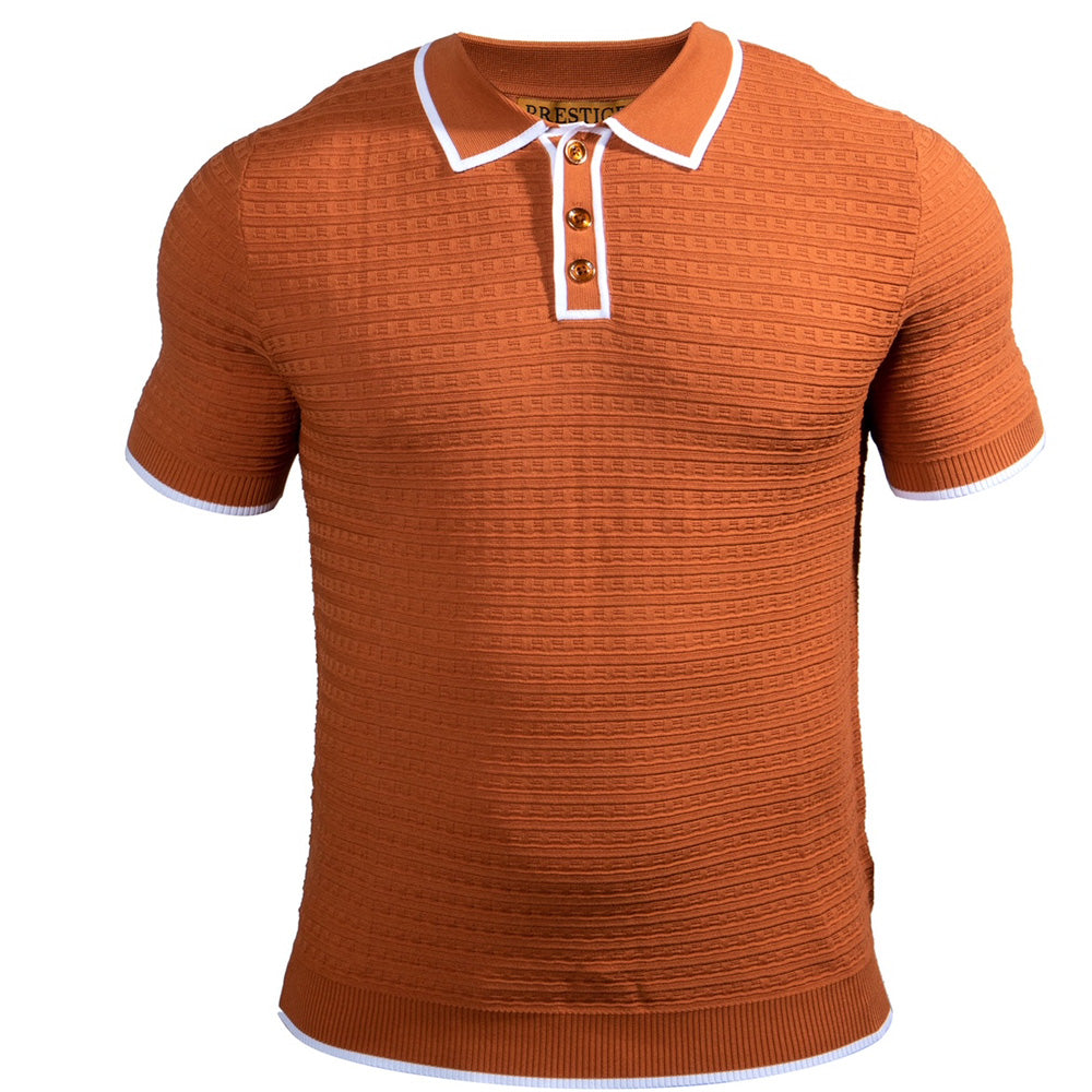 Prestige Ribknit Polo 273 in adobe color, a stylish men's clothing polo shirt with ribbed knit fabric.