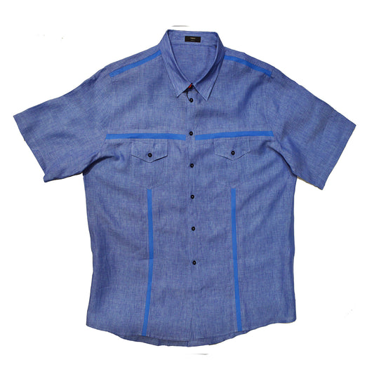 Torras Lambskin Trimmed Linen Short Sleeve Button Up