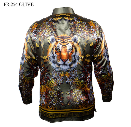 Prestige 254 Tiger Design Olive Button Up
