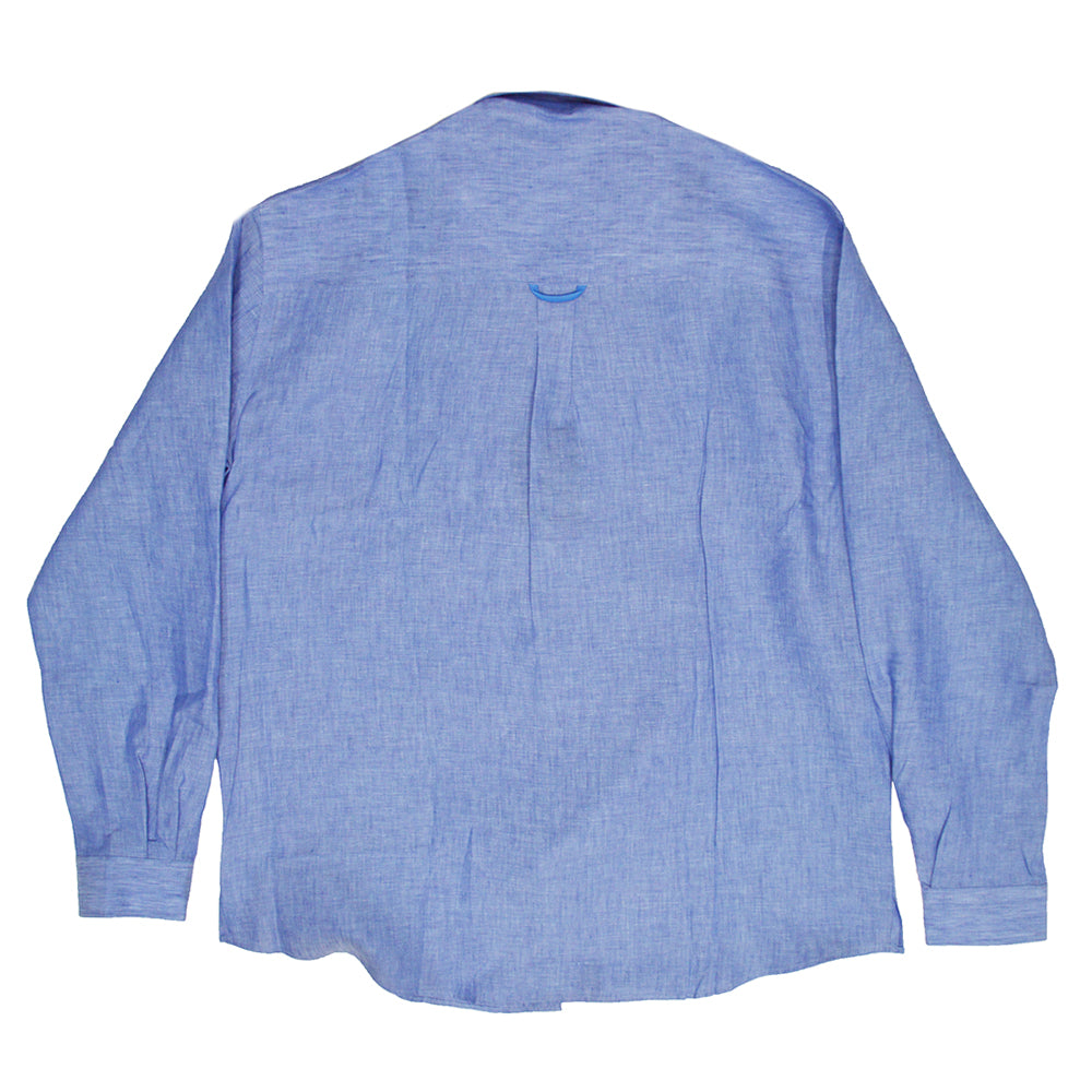 Torras long sleeve linen button-up shirt with vertical stripe pattern, featuring a classic collar and button closure.