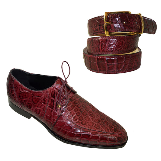 Mauri 4910/1 Ruby Red Alligator Lace Up Dress Shoe and Belt