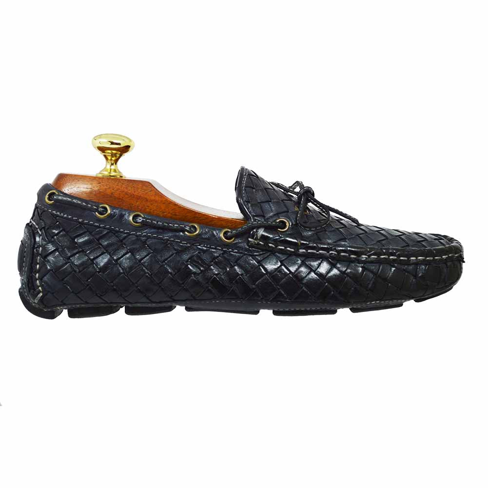 Calzoleria Toscana E951 Blue Woven Leather Loafers