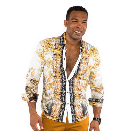 Public Denim White-Gold Print Design Shirt