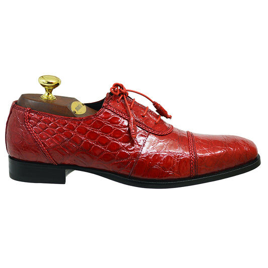 Mauri 4813/1 crocodile leather lace-up dress shoe in red, stylish men's footwear with detailed crocodile pattern.