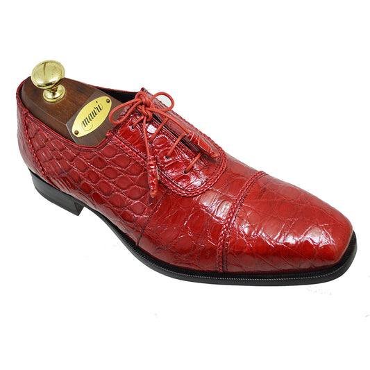 Mauri 4813/1 crocodile leather lace-up dress shoe in red, showcasing polished finish and stylish design.