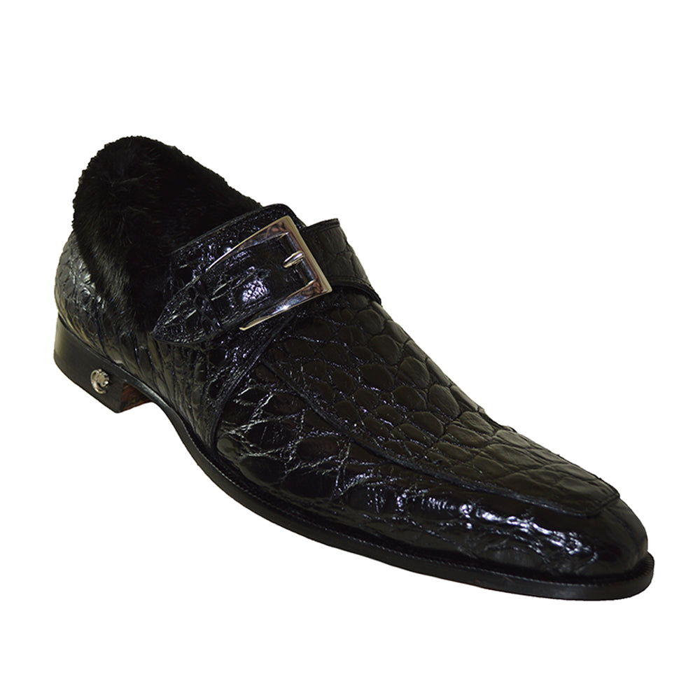 Mauri 1172 Black Alligator Mink Monk Strap