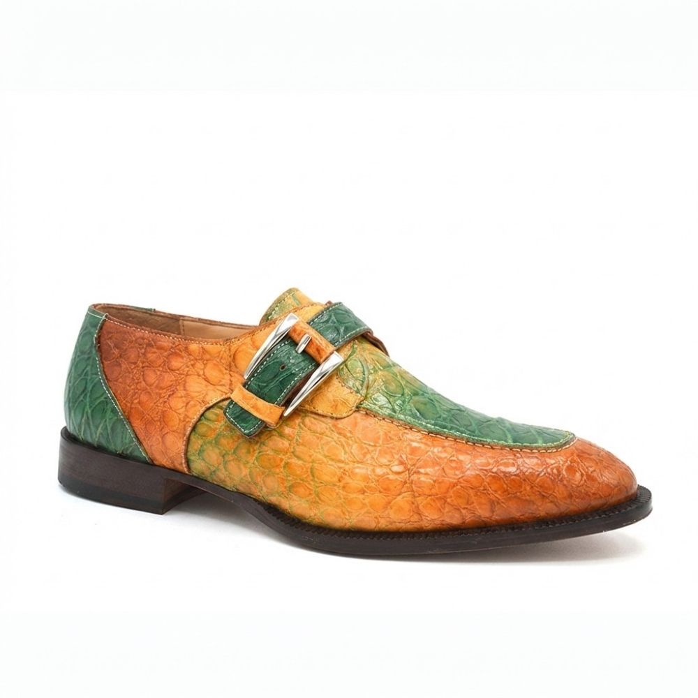 Mauri 3232 FC multi-color monk strap shoes with alligator leather, stylish dress shoes for men.