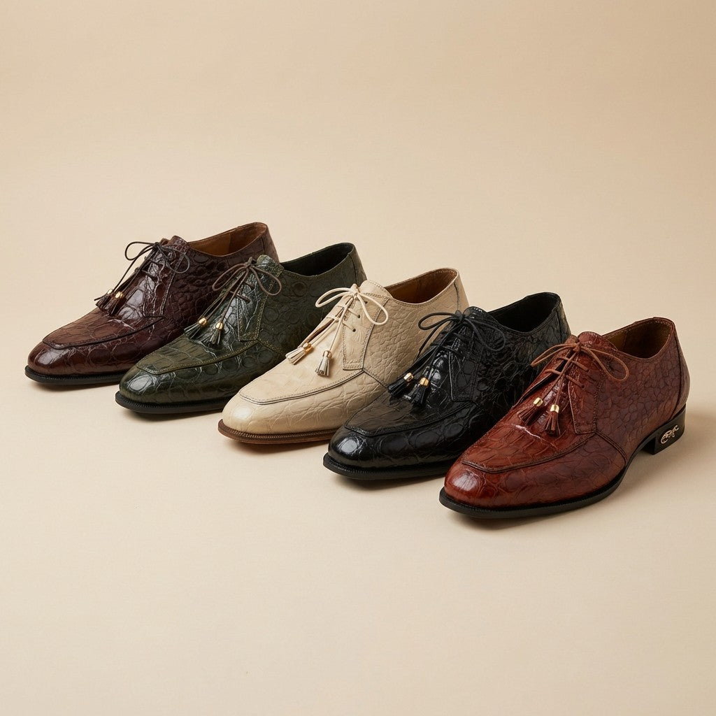 Mauri 1000 Alligator lace-up dress shoes in dark brown with polished finish and detailed alligator texture.