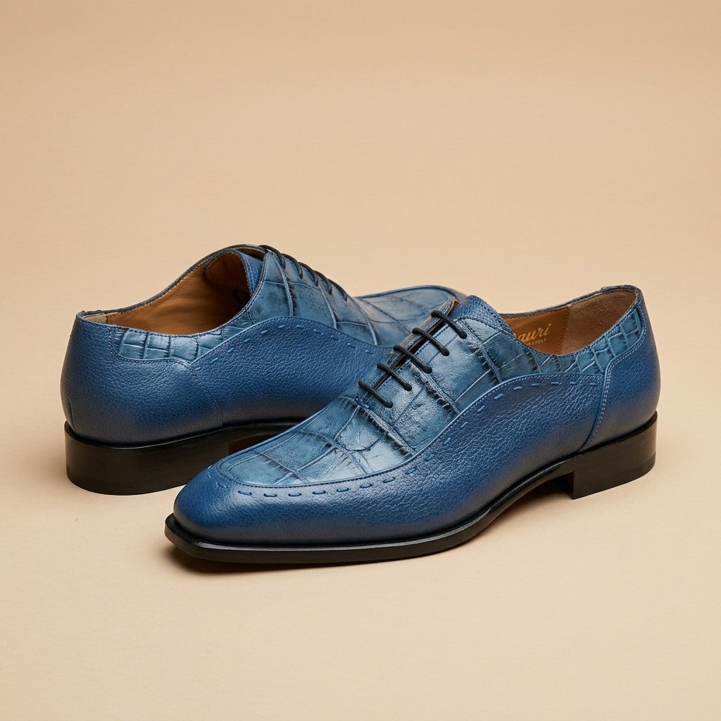 Mauri 1080 Blue Alligator and Leather Lace Up Shoes