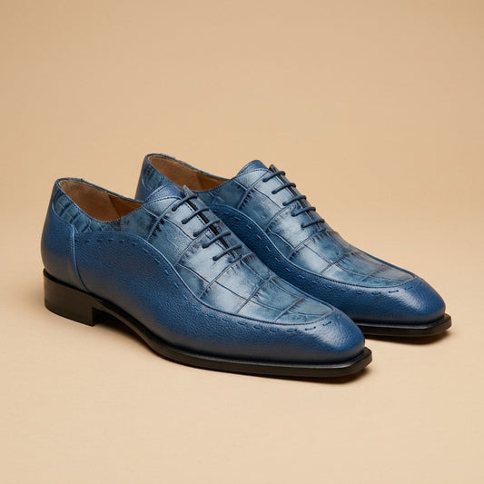 Mauri 1080 Blue Alligator and Leather Lace Up Shoes