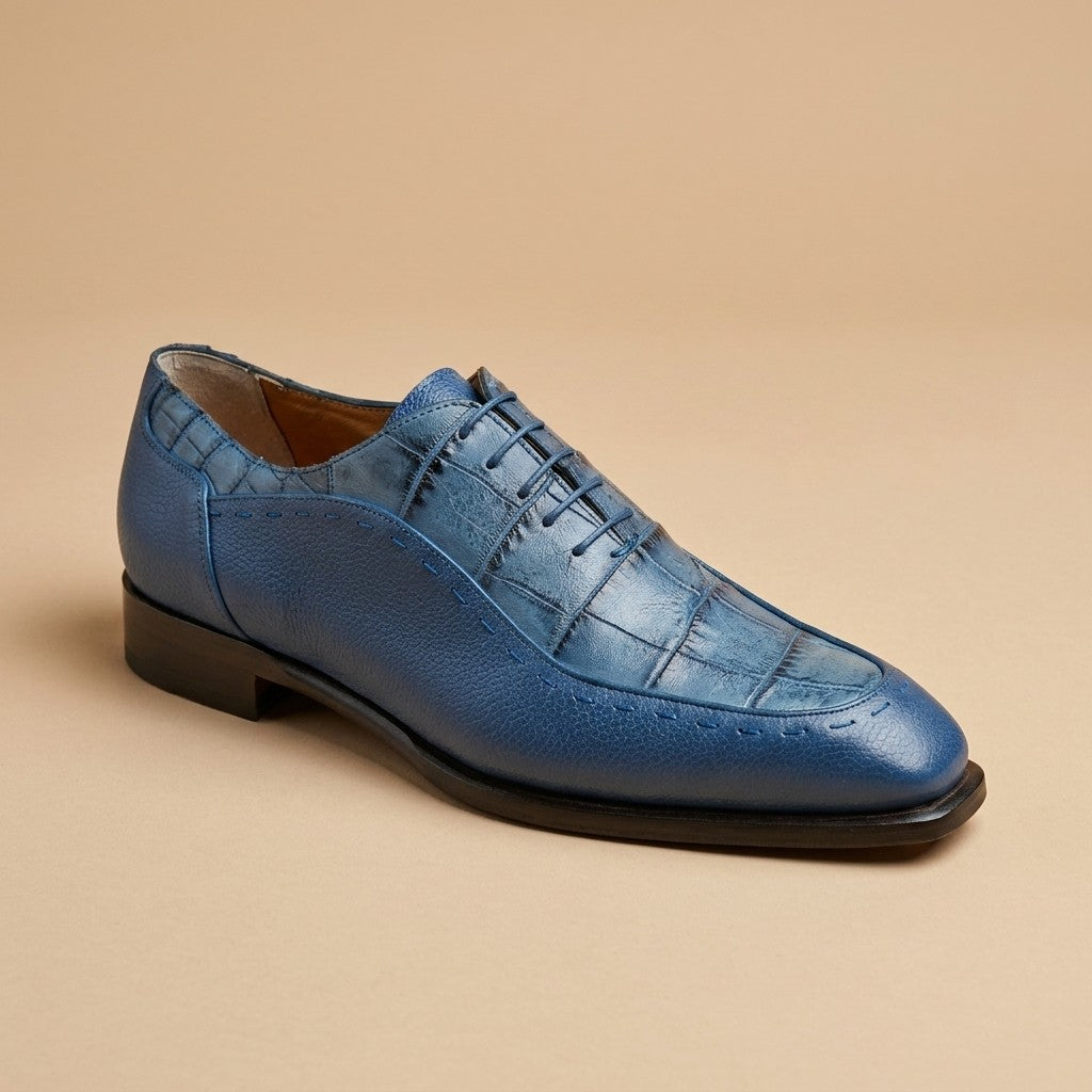 Mauri 1080 Blue Alligator and Leather Lace Up Shoes